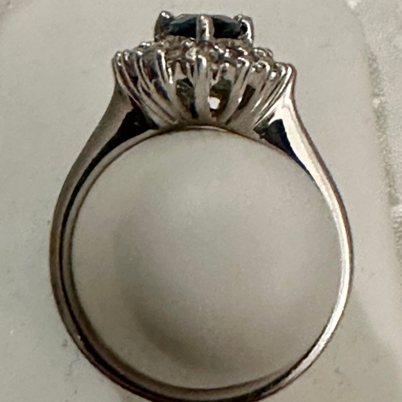 Elongated London Blue Topaz & White Zircon Sterling Silver Ring 💍 💙 Sz 7 - Picture 12 of 13